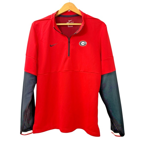 Nike Georgia Bulldogs MENS SMALL PRE-OWNED Shirt‎ Red Football DRI-Fit DAWGS UGA - Picture 1 of 16